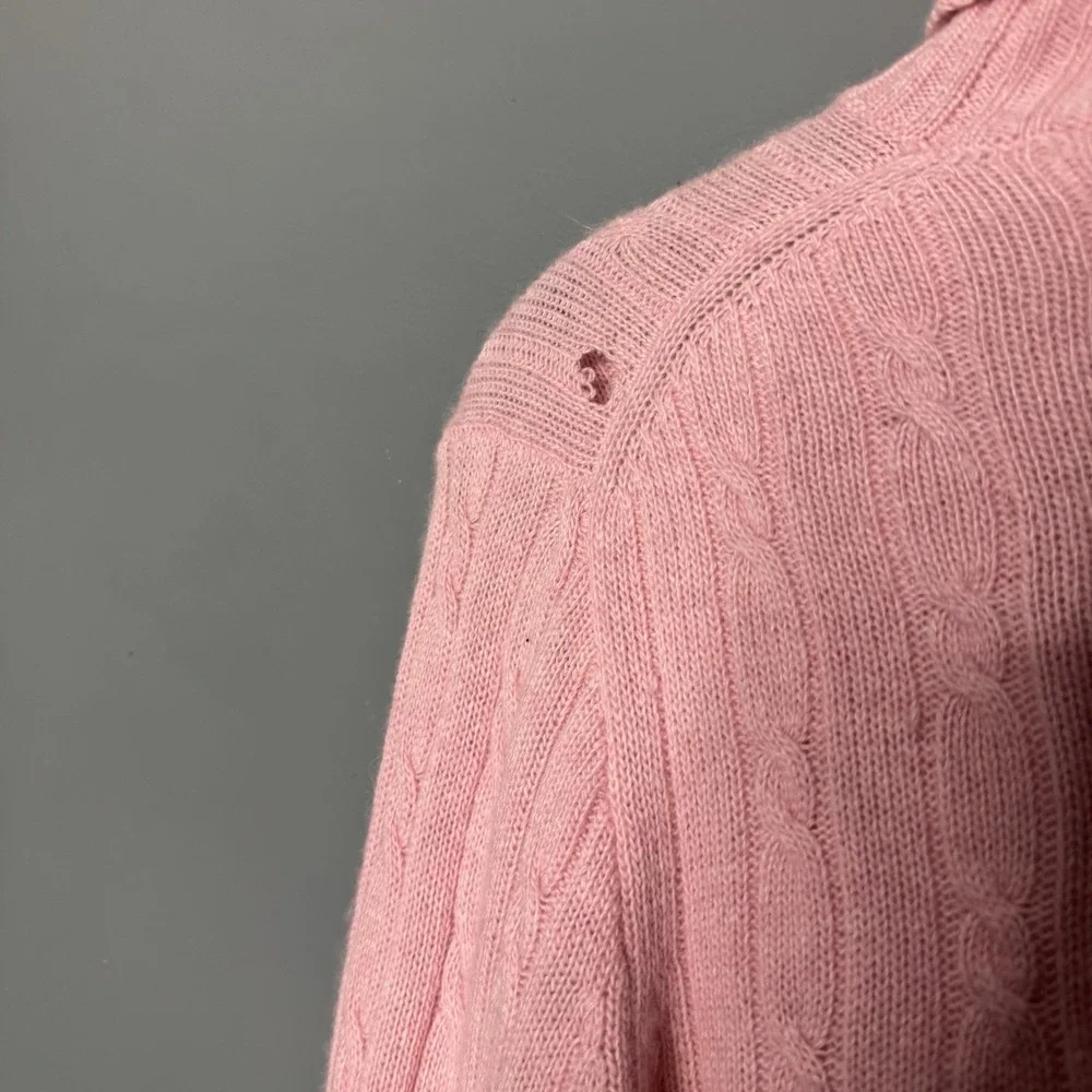 Cabi Women's XS‎ Merino Wool Blend Chunky Cable Knit Cardigan Pink Minimalist